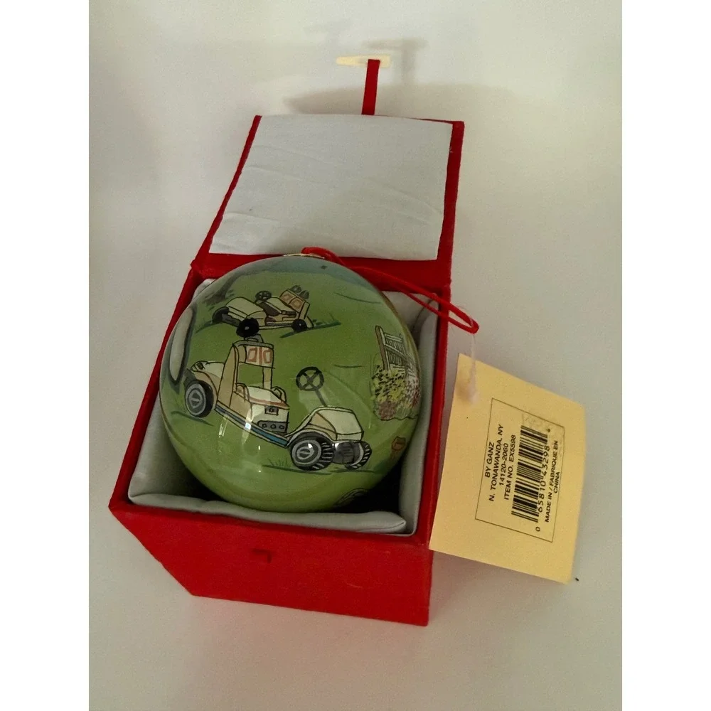 Ganz Inside Painted Glass Golf Ornament Hand Blown Green Golf Course EX5598 Box